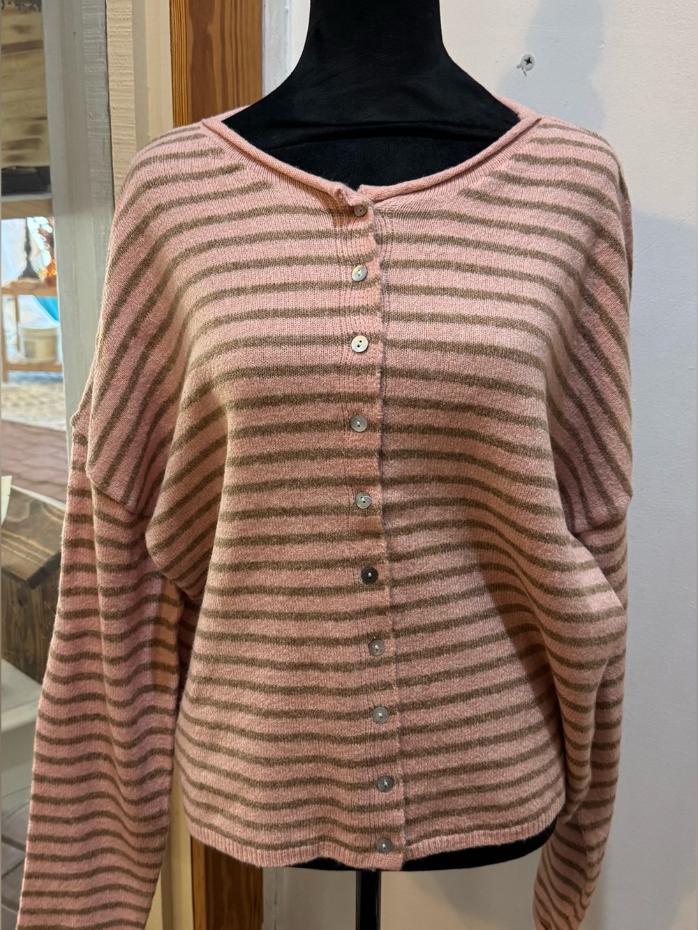 Striped Button-Front Pink and Taupe Cardigan - Very J